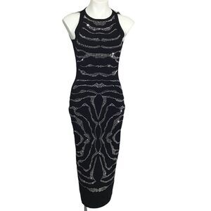 Karen Millen Dress Black Hotfix Mirrored Animal Print Knit Maxi New Size Medium
